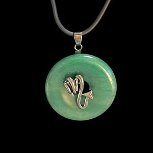 Scorpio Zodiac Sign Gunmetal W/Natural Aventurine Pendant W Cord Astrology NEW